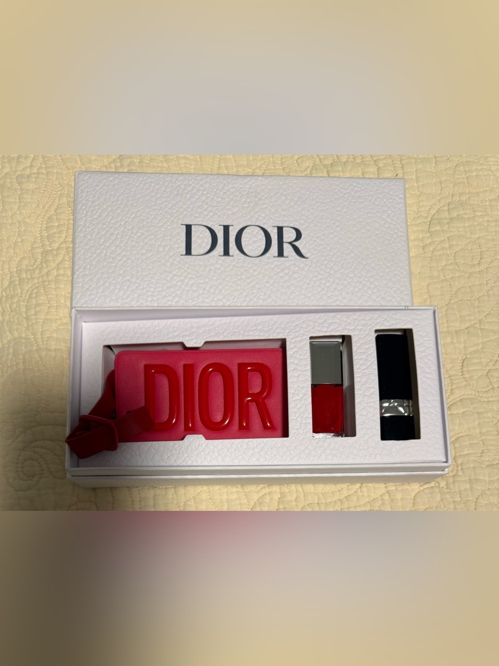 Dior Beauty Gift Set with Red Embossed Luggage Tag/Mirror! NWB